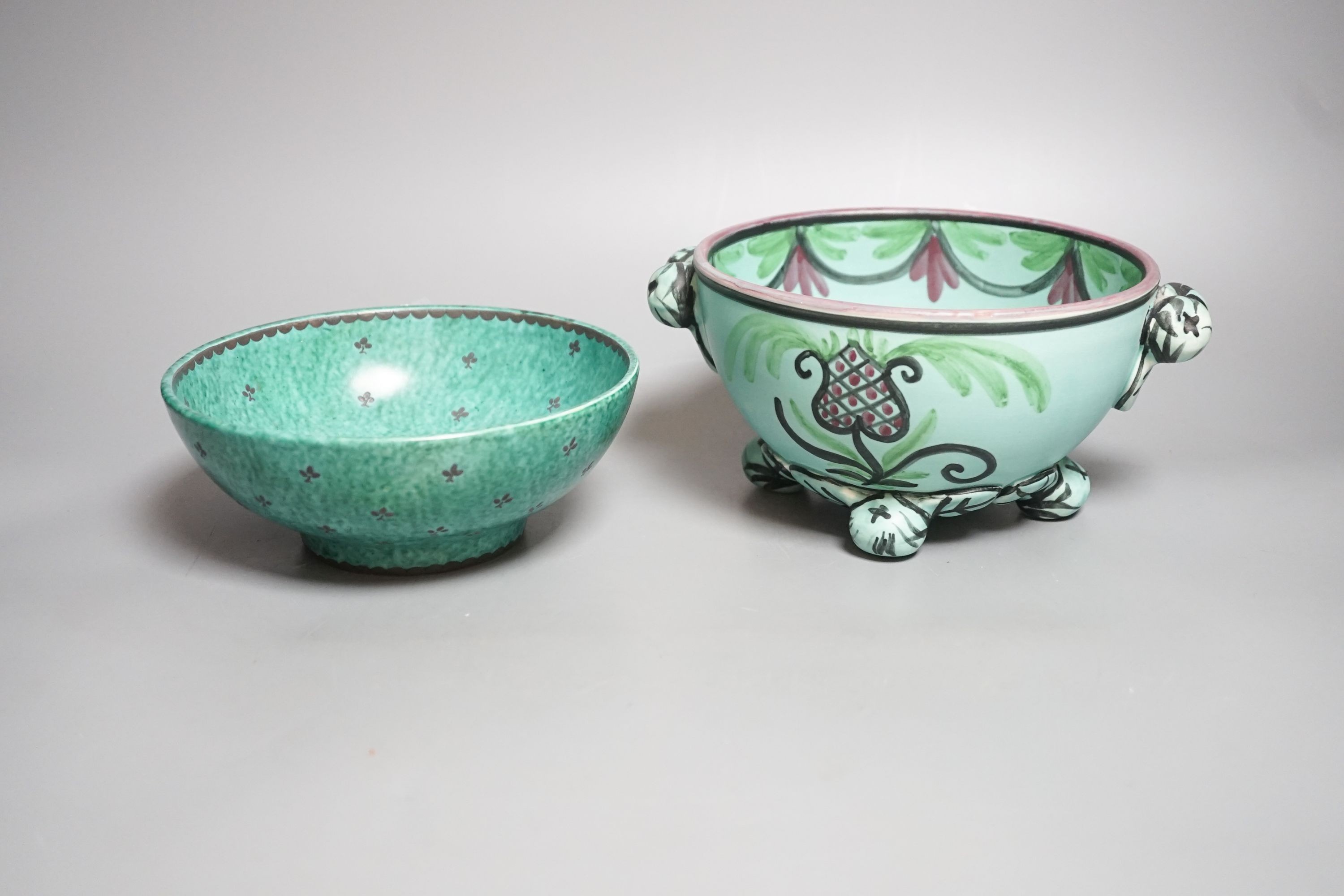 A Gustavsberg Argentaware bowl, designed by Wilhelm Kage and an Egersund two handled bowl 22cm